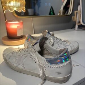 Golden Goose White Sneakers with Iridescent Trim
